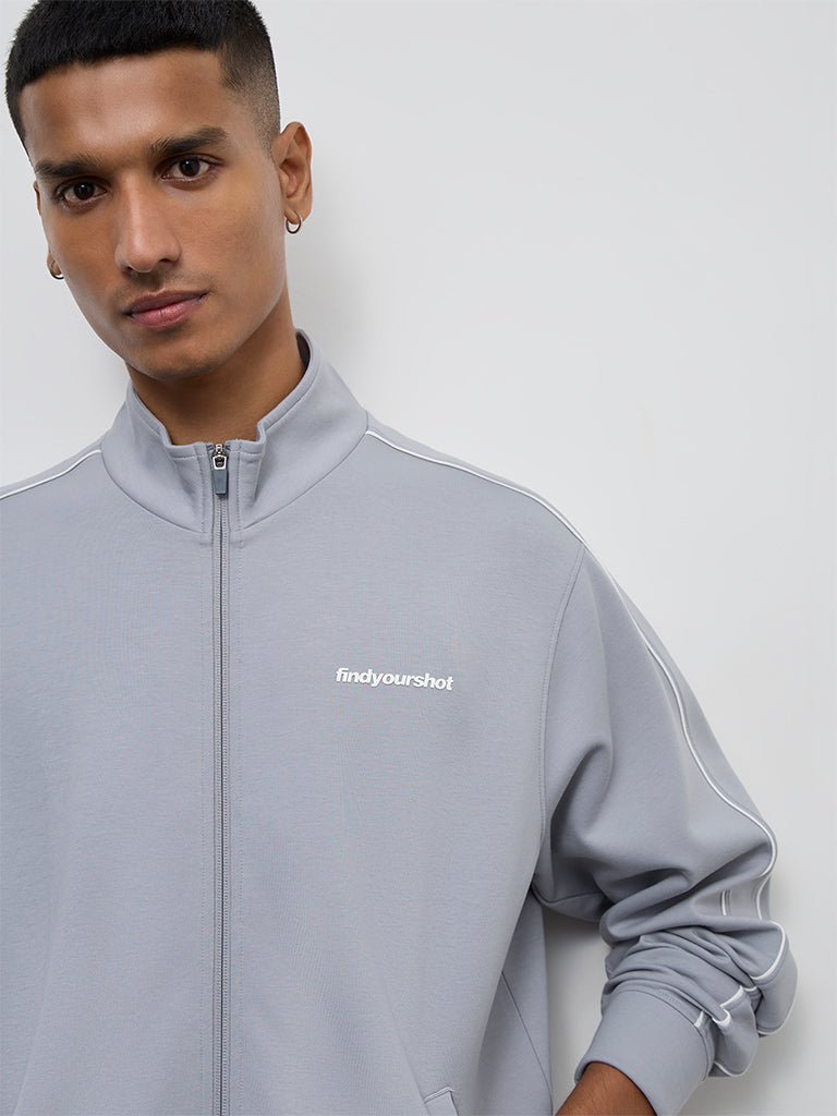 Nuoflexx Grey Text Design Relaxed-Fit Jacket