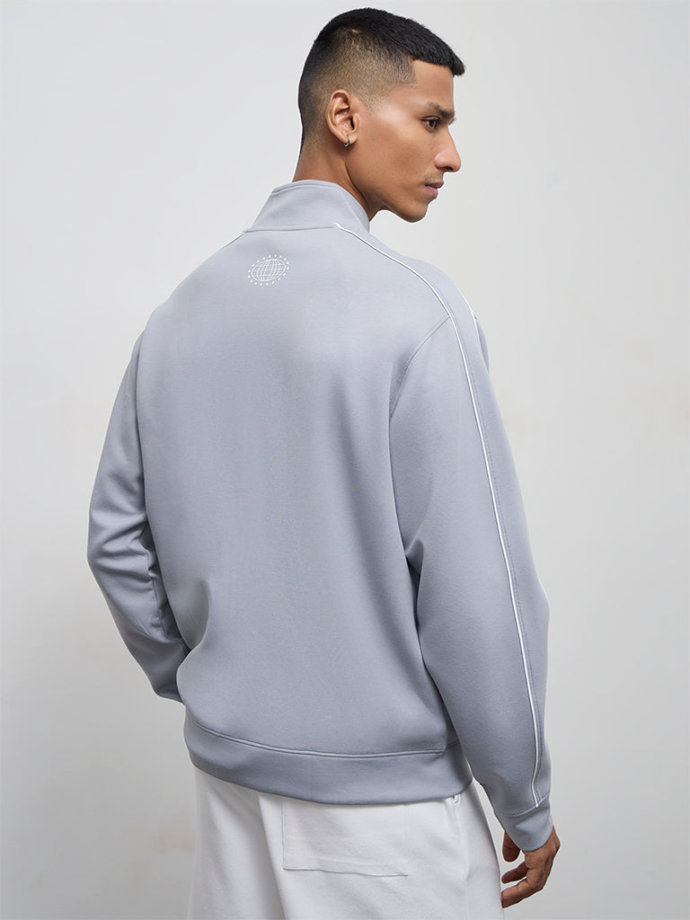 Nuoflexx Grey Text Design Relaxed-Fit Jacket