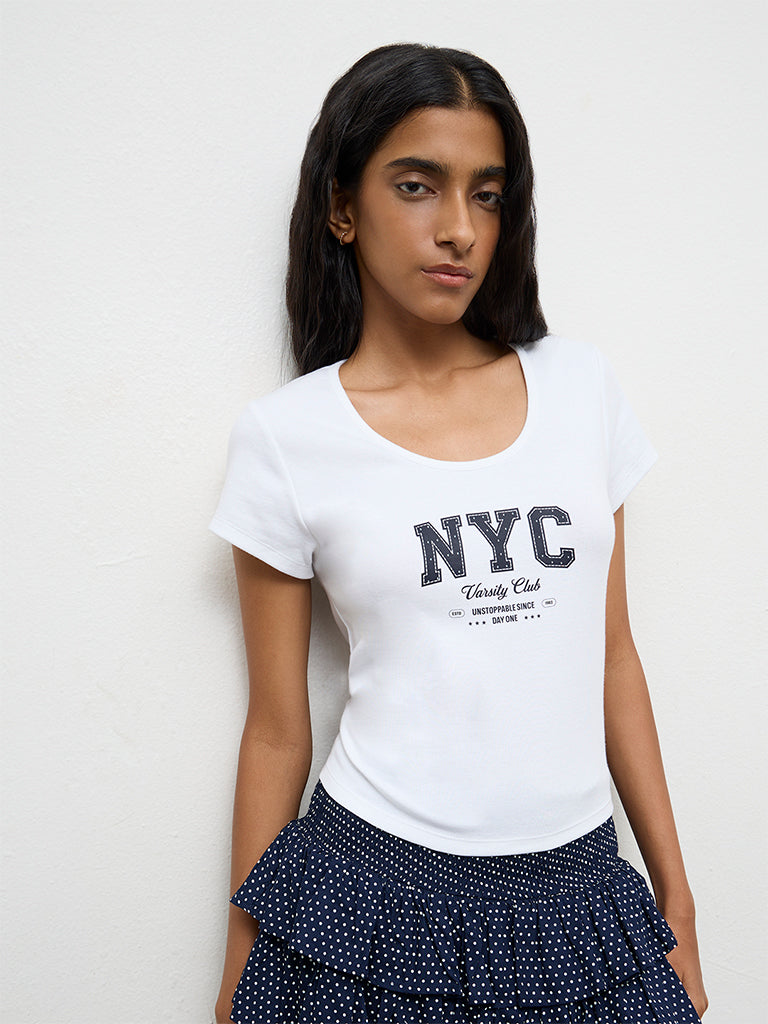 Nuon White Text Printed T-Shirt