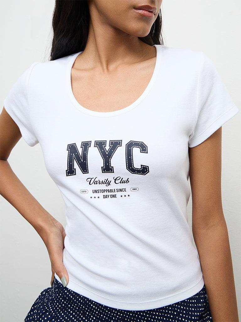 Nuon White Text Printed T-Shirt
