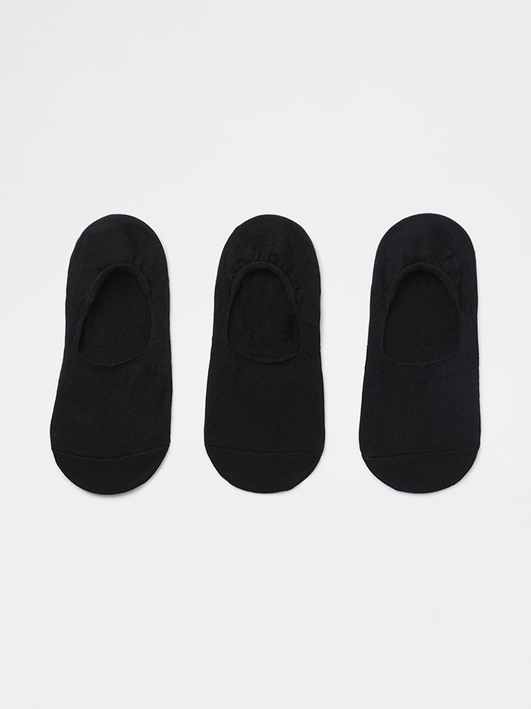 WES Lounge Black Invisible Cotton-Blend No Show Socks - Pack of 3