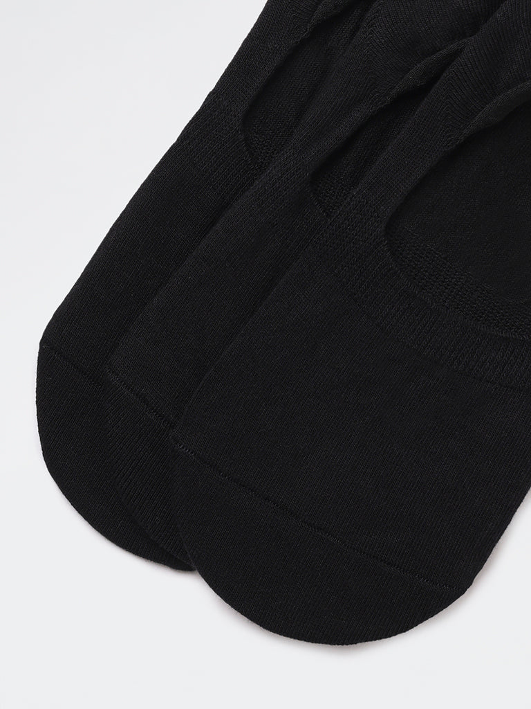 WES Lounge Black Invisible Cotton-Blend No Show Socks - Pack of 3