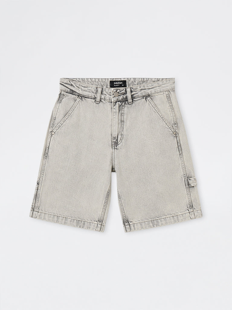 Nuon Grey Relaxed-Fit Mid-Rise Denim Carpenter Shorts