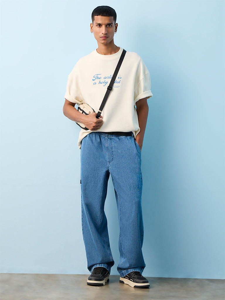 Nuon Blue Solid Loose-Fit Mid-Rise Jeans