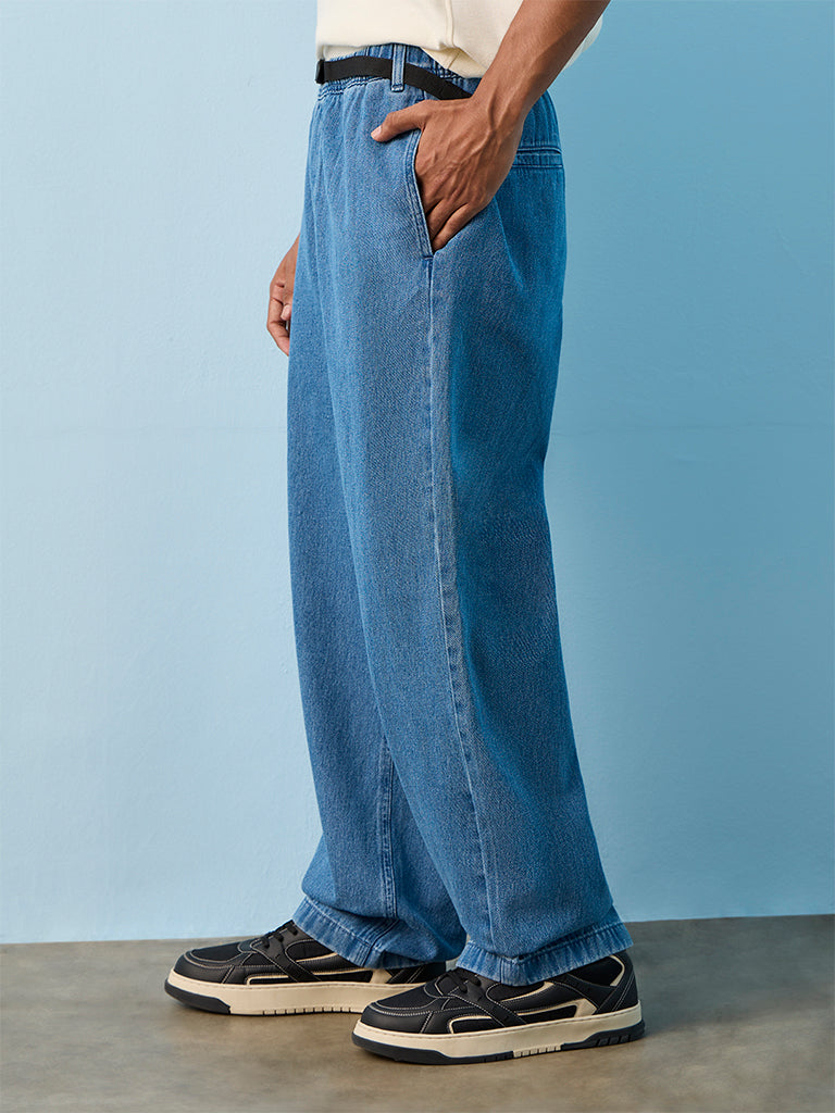 Nuon Blue Solid Loose-Fit Mid-Rise Jeans