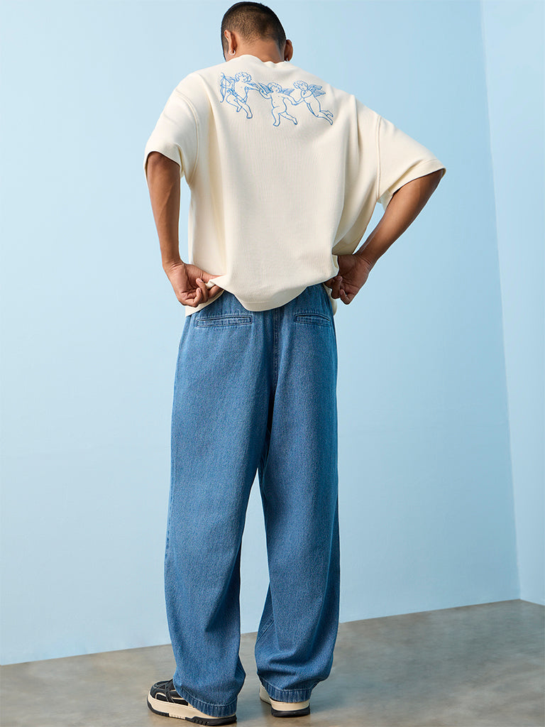 Nuon Blue Solid Loose-Fit Mid-Rise Jeans