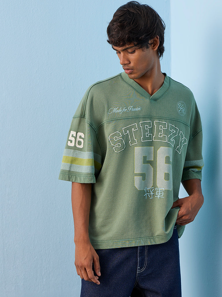 Nuon Green Printed Oversized T-Shirt