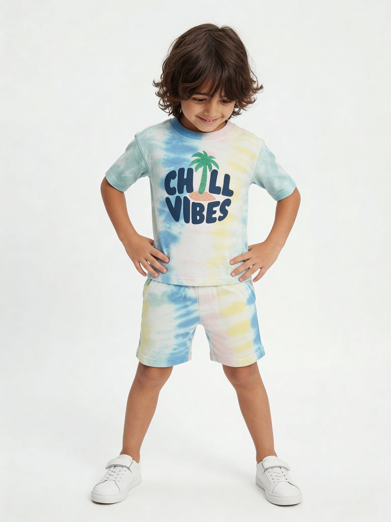 HOP Kids Boys Multicolour Tie-Dye Cotton Regular Fit T-Shirt And Shorts Set