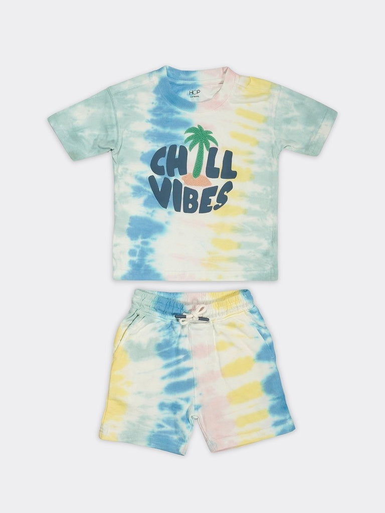HOP Kids Boys Multicolour Tie-Dye Cotton Regular Fit T-Shirt And Shorts Set