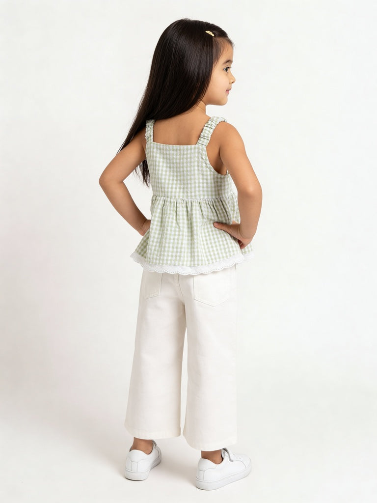 HOP Kids Girls Off-White Fruit Embroidered Wide Leg Jeans