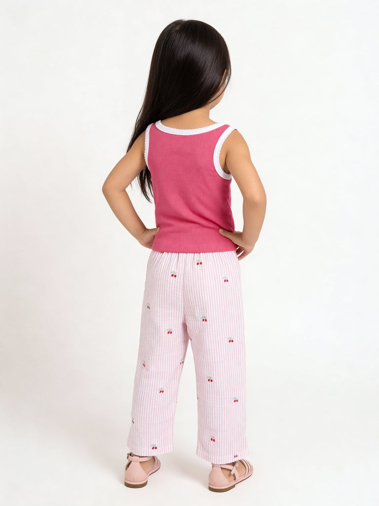 HOP Kids Girls Pink Striped Wide Leg Cotton Pants