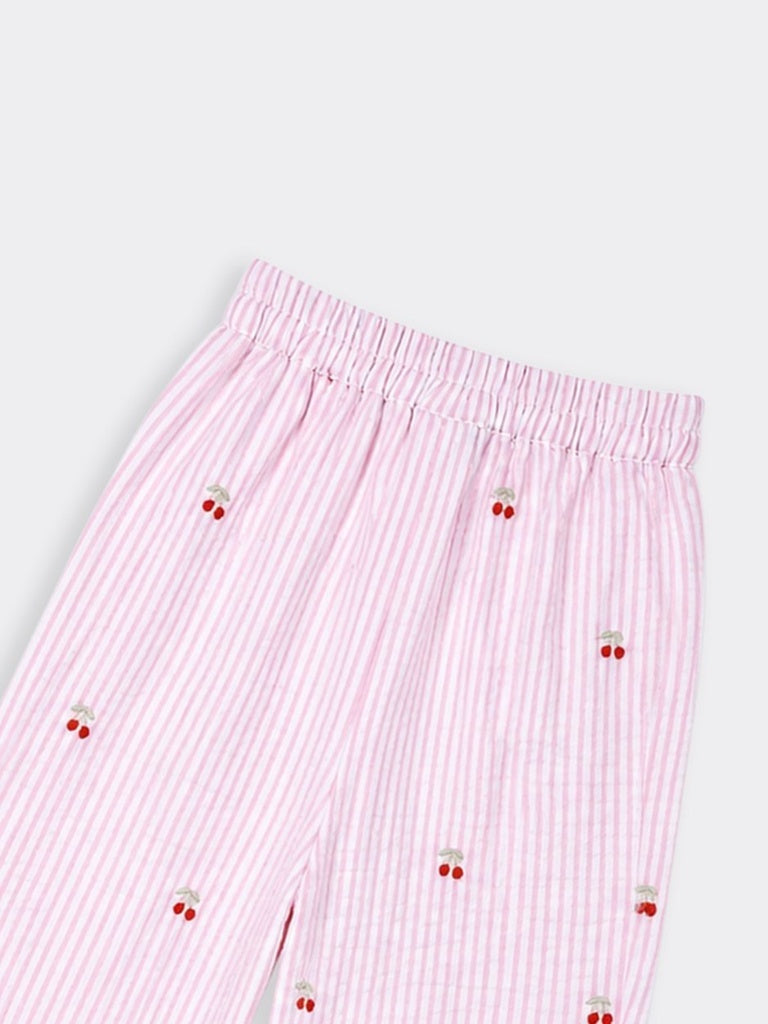 HOP Kids Girls Pink Striped Wide Leg Cotton Pants
