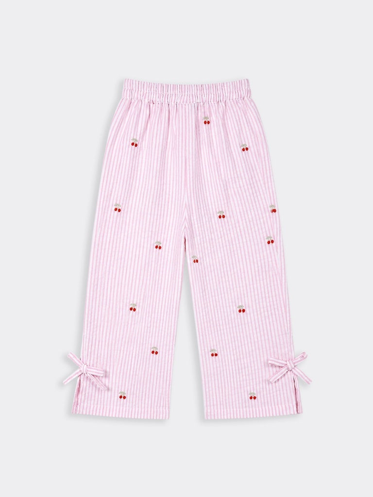 HOP Kids Girls Pink Striped Wide Leg Cotton Pants