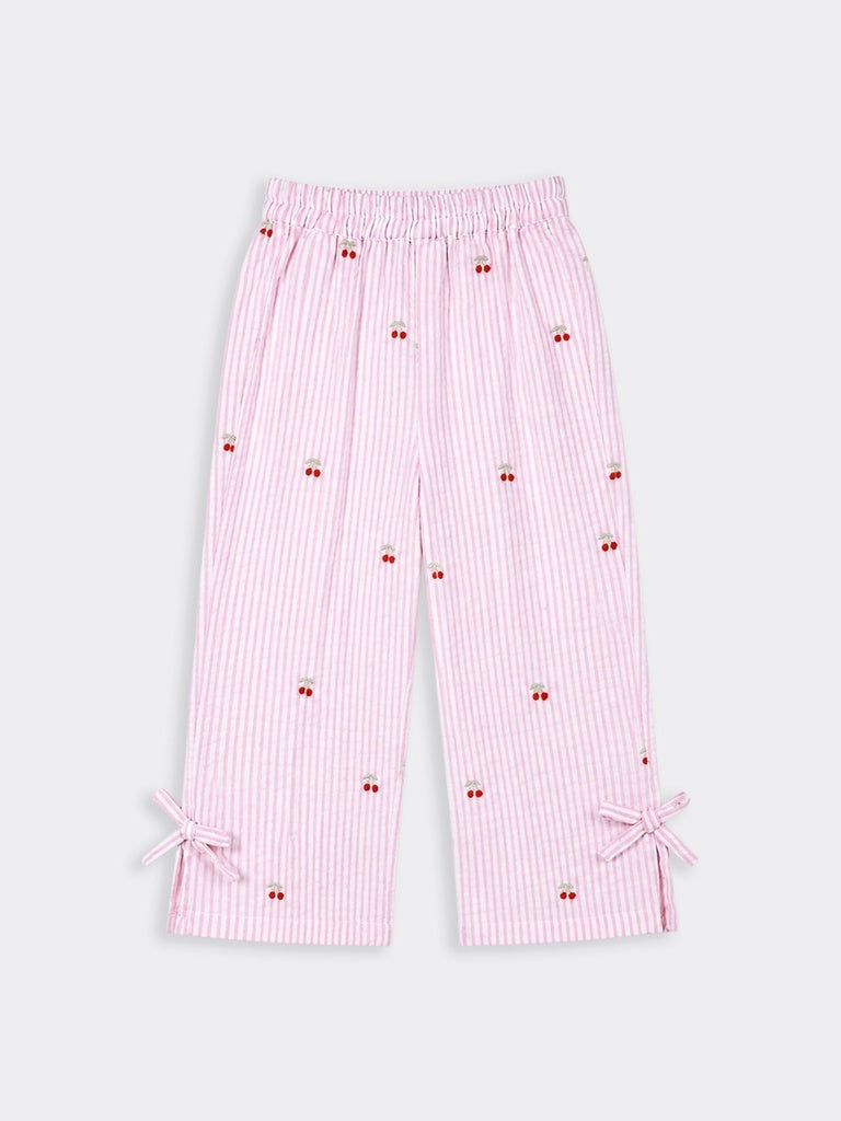 HOP Kids Girls Pink Striped Wide Leg Cotton Pants