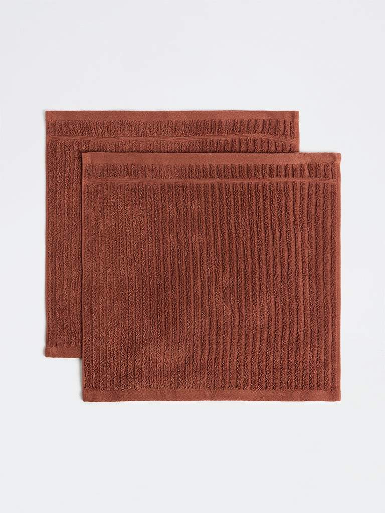 Westside Home Brown Knit-Textured Face Towels - Set of 2