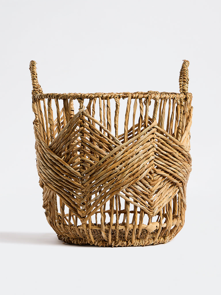 Westside Home Dark Beige Woven Laundry Basket