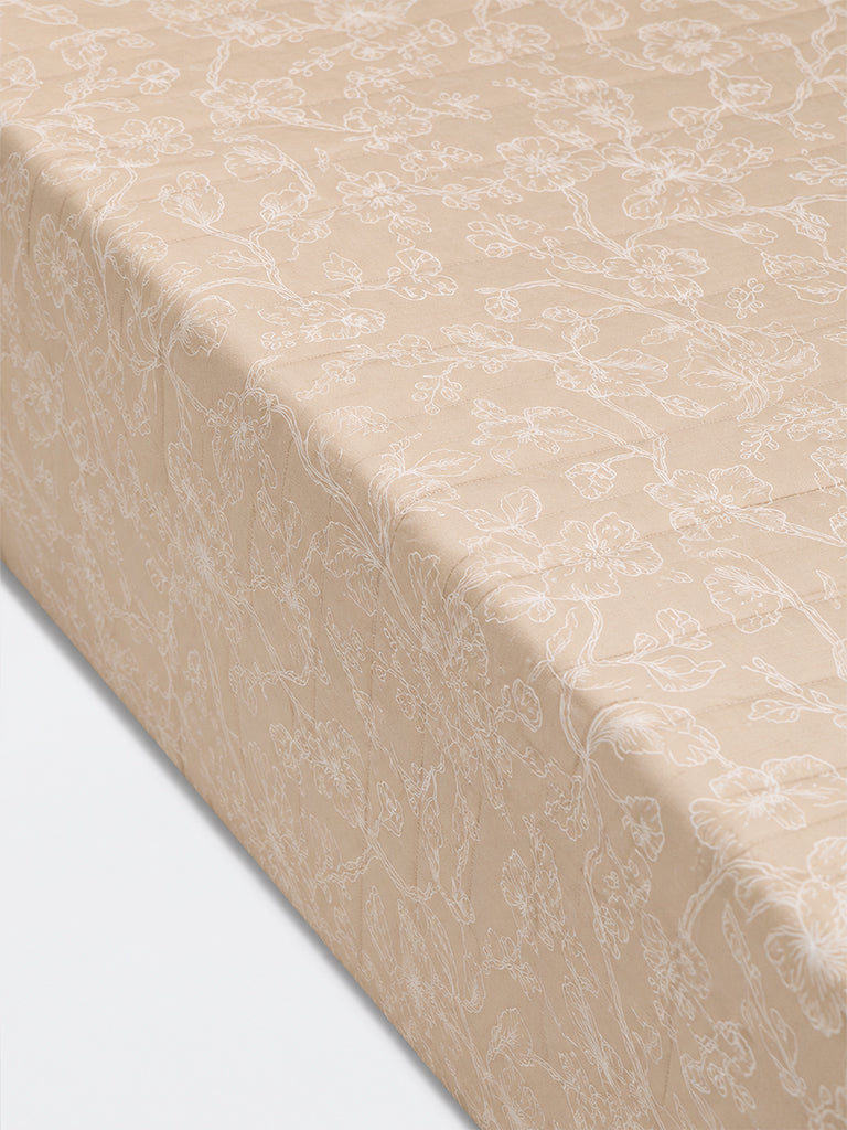 Westside Home Beige Floral Printed Quilted Queen Bed Comforter
