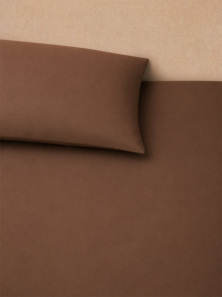 Westside Home Brown Solid Fitted Queen Bed Sheet Set