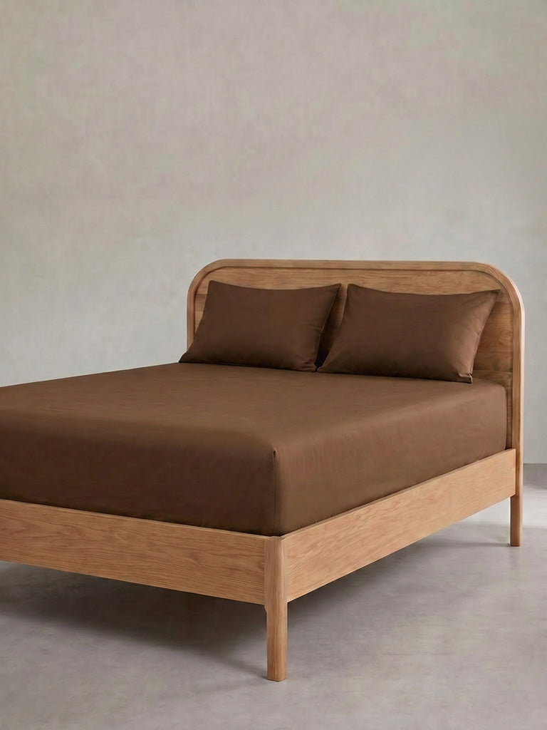 Westside Home Brown Solid Fitted King Bed Sheet Set
