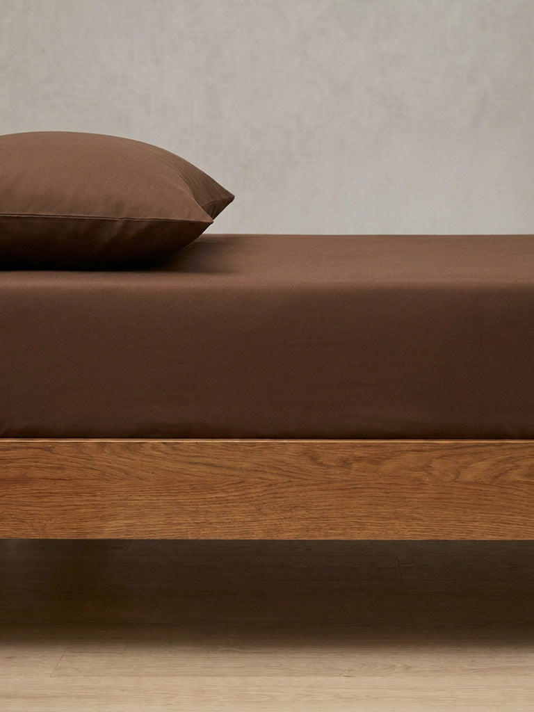 Westside Home Brown Solid Fitted King Bed Sheet Set
