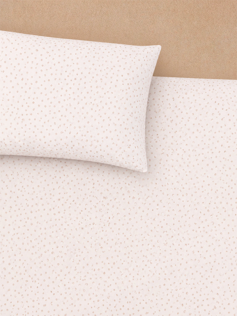 Westside Home Brown Polka Dot Printed Queen Fitted Bed Sheet Set
