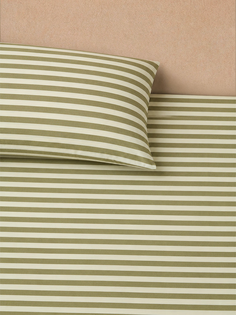 Westside Home Olive Striped Fitted Queen Bed Sheet Set