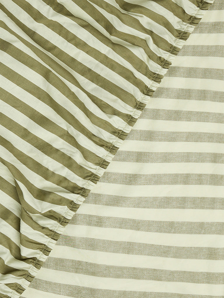 Westside Home Olive Stripe Printed Fitted King Bed Sheet Set
