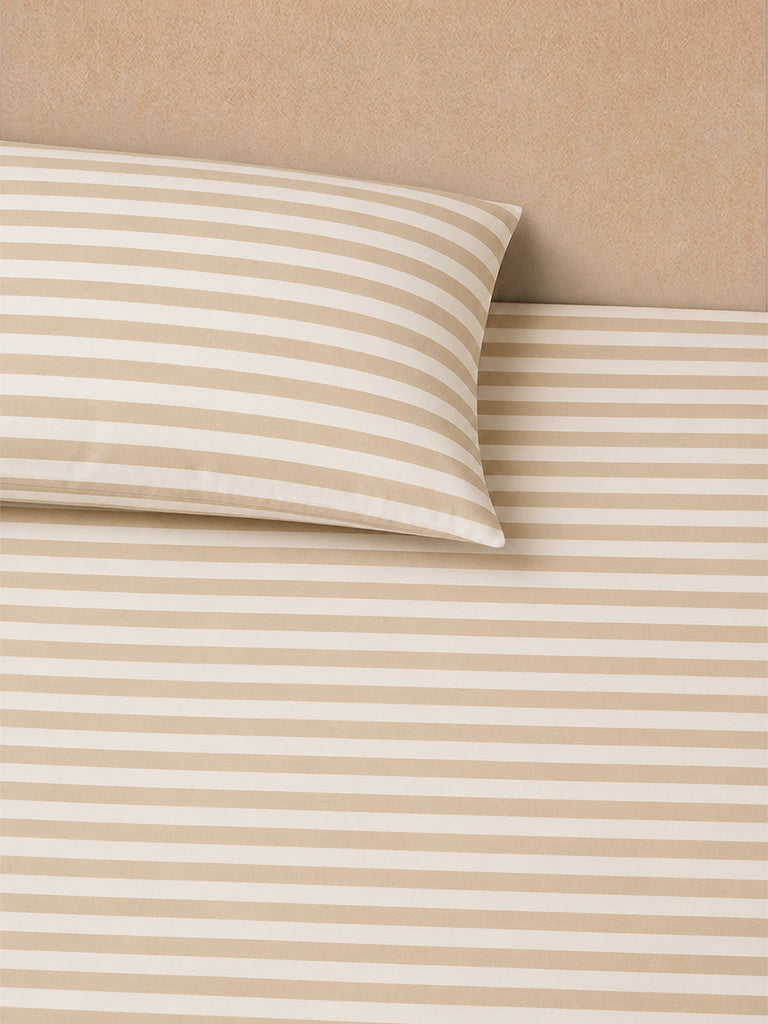 Westside Home Beige Striped Fitted Queen Bed Sheet Set