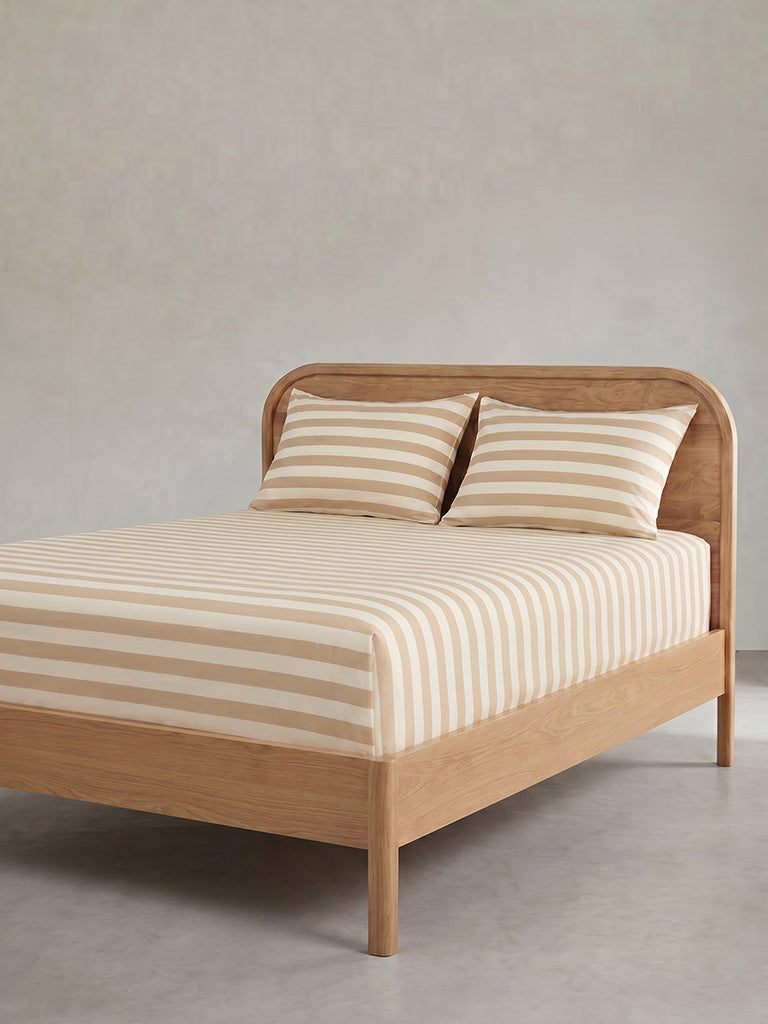 Westside Home Beige Striped Fitted King Bed Sheet Set