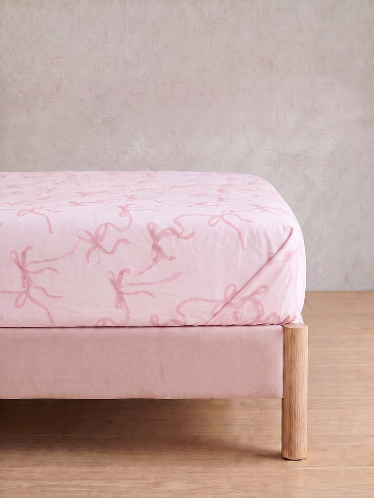 Westside Home Pink Bow Printed Queen Bedsheet Set