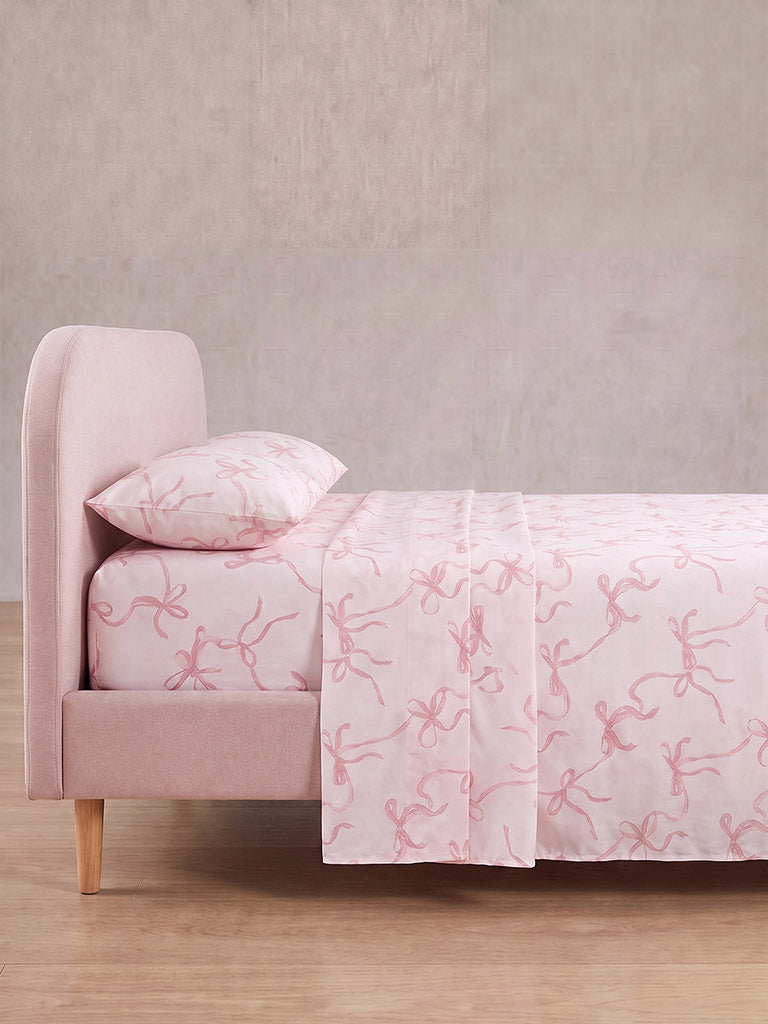 Westside Home Pink Bow Printed Queen Bedsheet Set