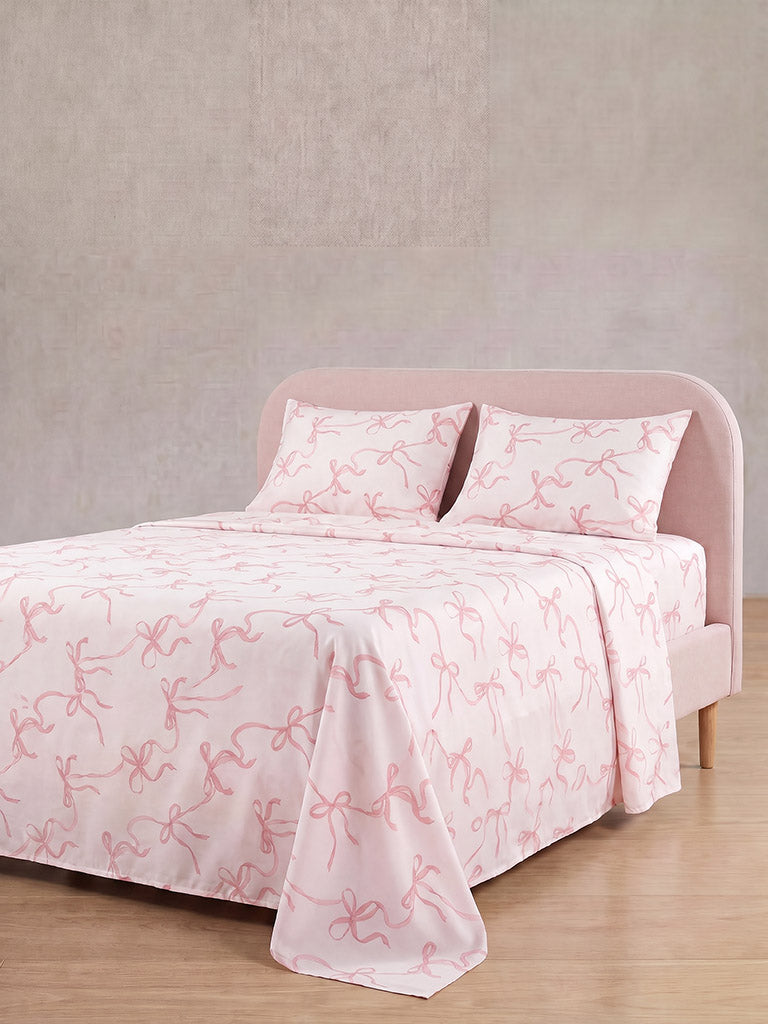 Westside Home Pink Bow Printed King Bed Sheet Set