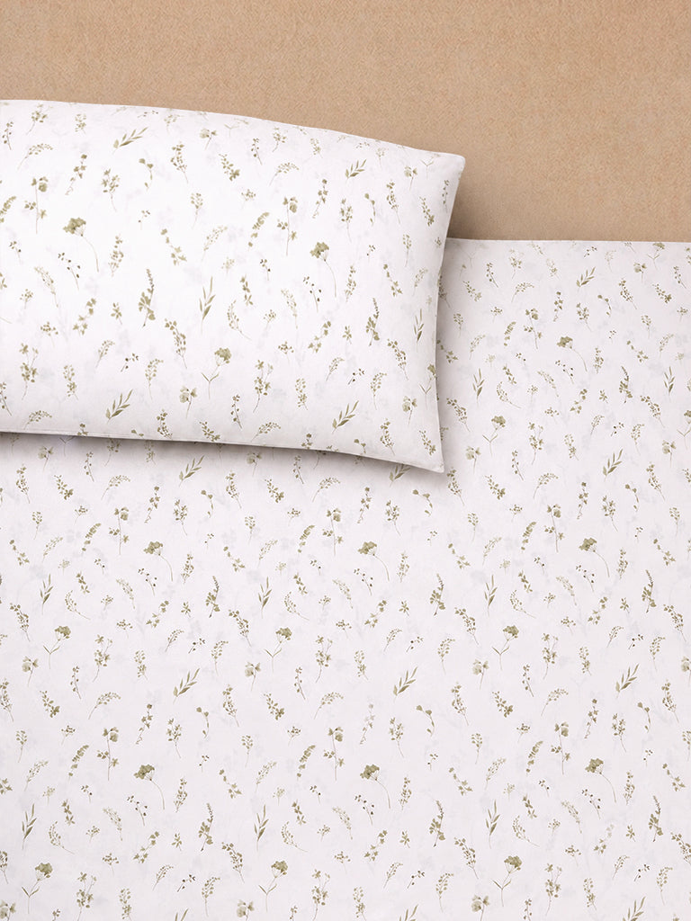 Westside Home Off-White Botanical Printed King Bed Sheet Set
