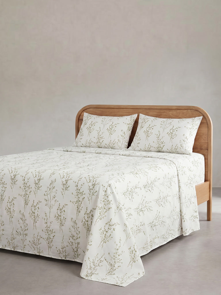 Westside Home Green Botanical Printed King Bed Sheet Set