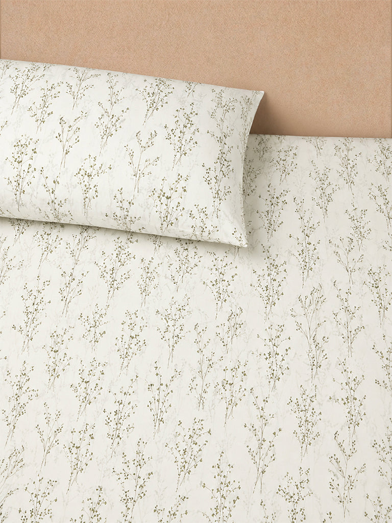 Westside Home Green Botanical Printed King Bed Sheet Set