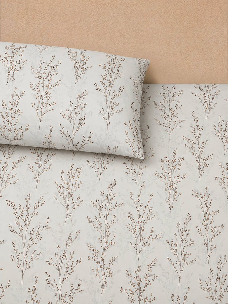 Westside Home Brown Botanical Printed King Bed Sheet Set