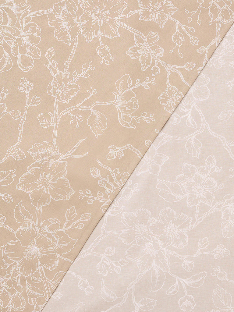 Westside Home Beige Floral Printed King Bed Sheet Set