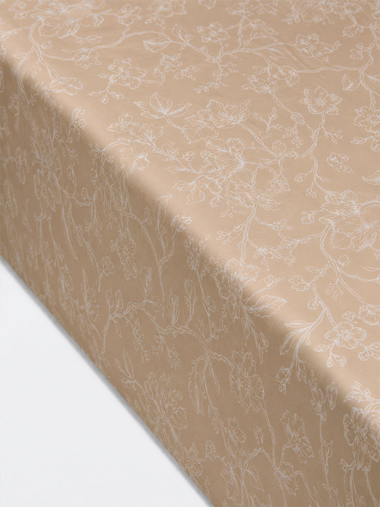 Westside Home Beige Floral Printed Queen Bedsheet Set