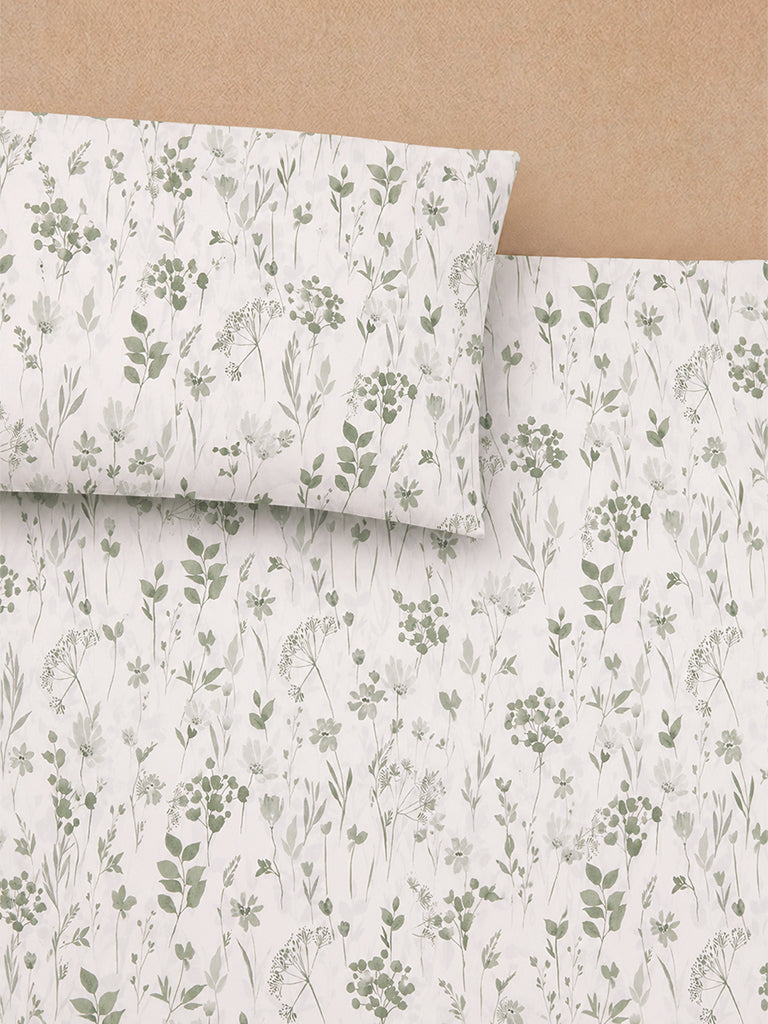 Westside Home Green Botanical Printed Queen Bed Sheet Set