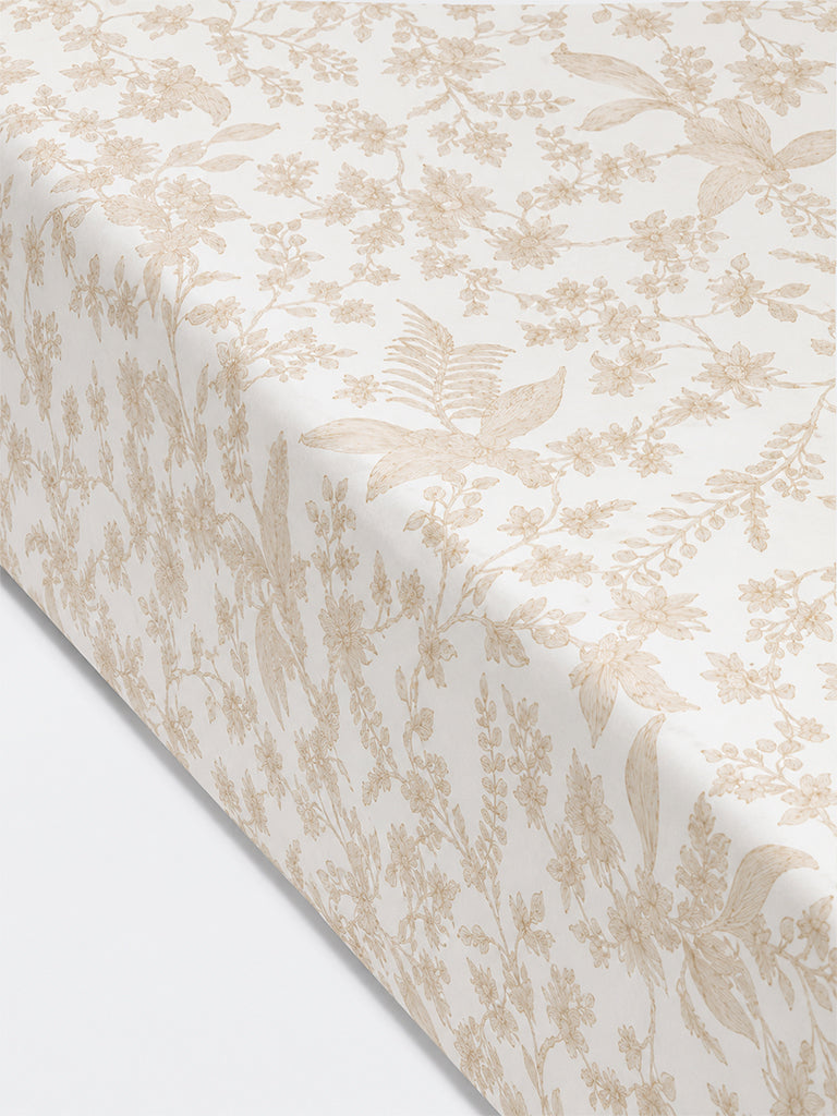 Westside Home Light Beige Foliage Printed Queen Bed Sheet Set