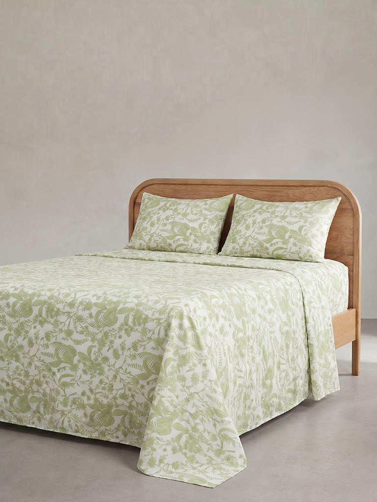 Westside Home Green Foliage Printed King Bed Sheet Set