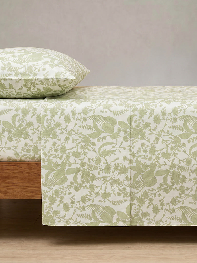Westside Home Green Foliage Printed King Bed Sheet Set