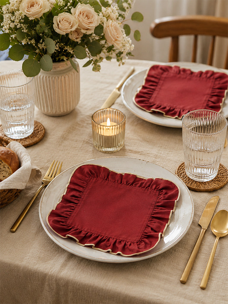 Westside Home Red Frill-Detail Napkins - Set of 4