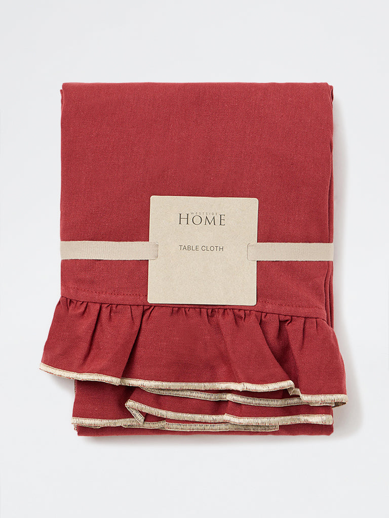 Westside Home Red Frill-Detail Table Cloth