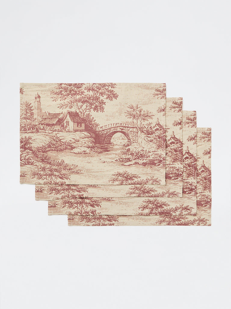 Westside Home Red Toile Printed Placemats - Set of 4