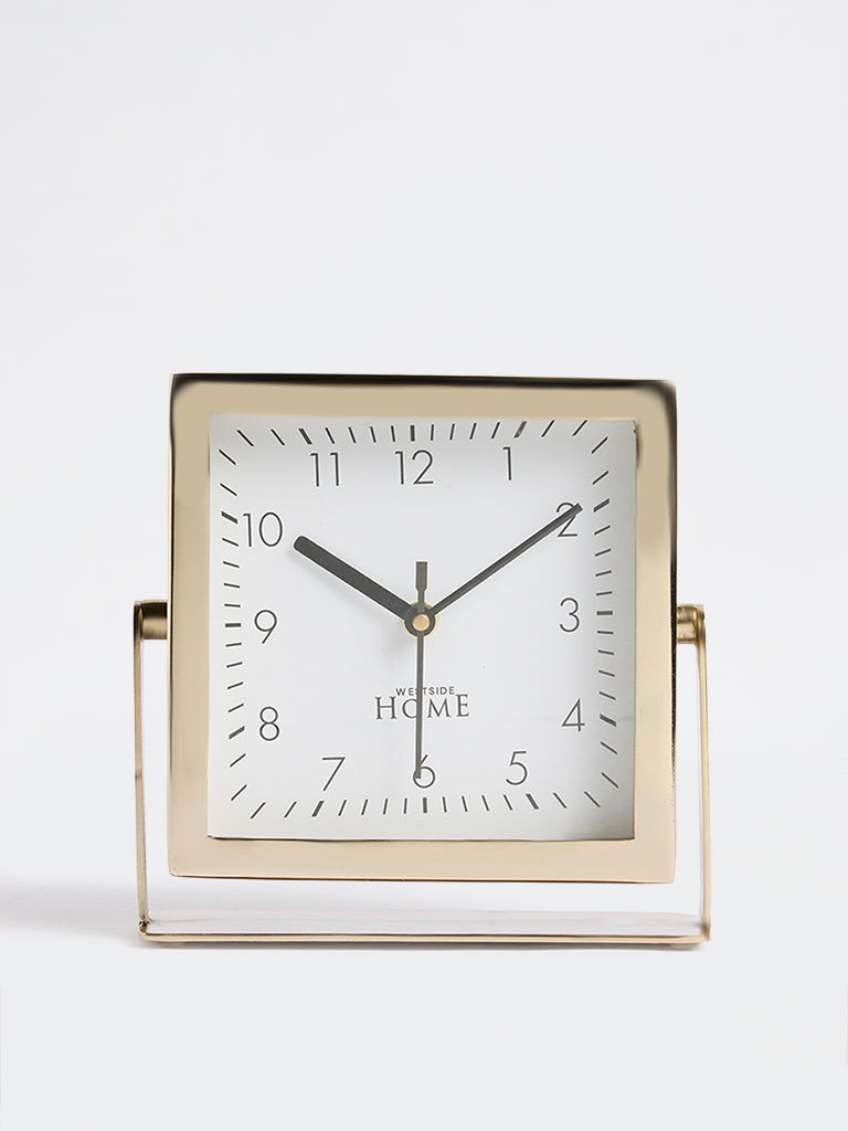 Westside Home Gold Metal Square Table Clock on Stand