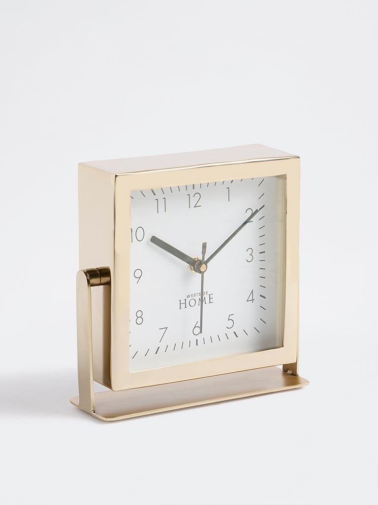 Westside Home Gold Metal Square Table Clock on Stand