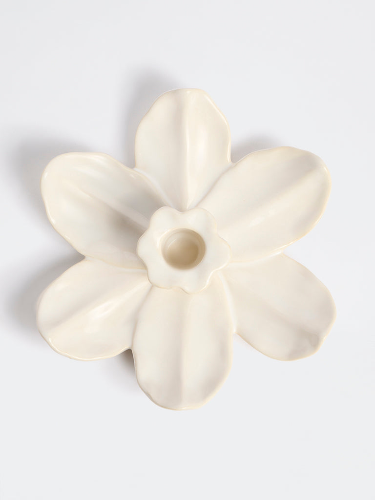 Westside Home Off-White Flower Candle Holder