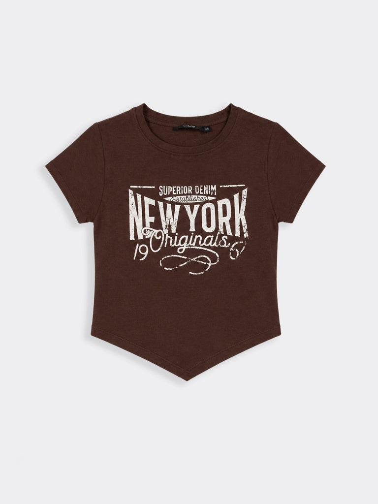 Nuon Brown Text Printed T-Shirt