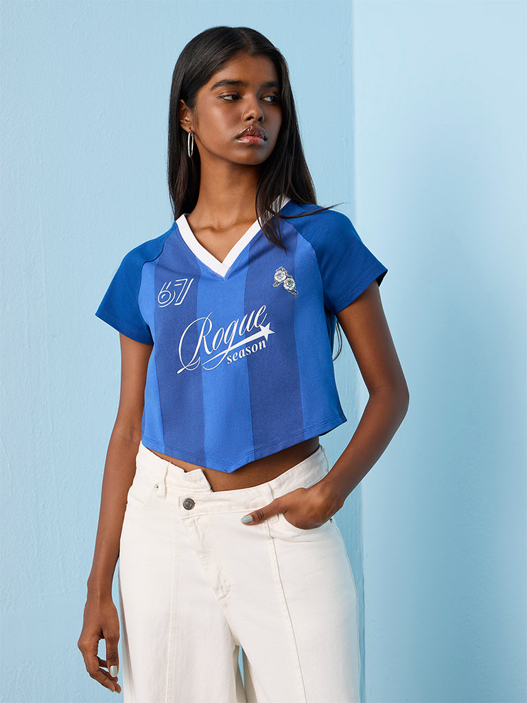Nuon Blue Text Printed T-Shirt